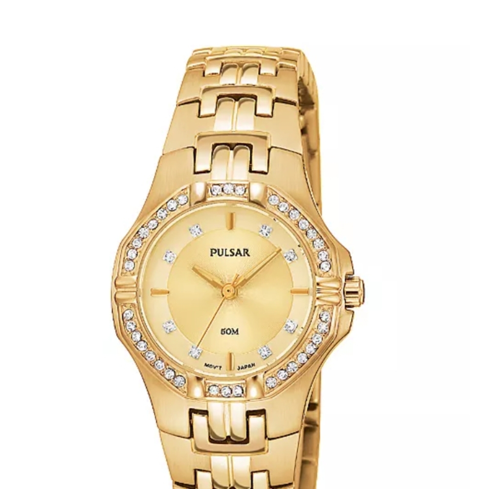 Pulsar Women's Gold-Tone Stainless Steel Bracelet Watch PTC390 NIB